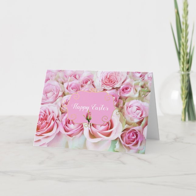 Cartes Pour Fêtes Annuelles Lit des roses rose Pâques (Devant)