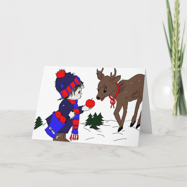 Cartes Pour Fêtes Annuelles Little Boy et renne (Devant)
