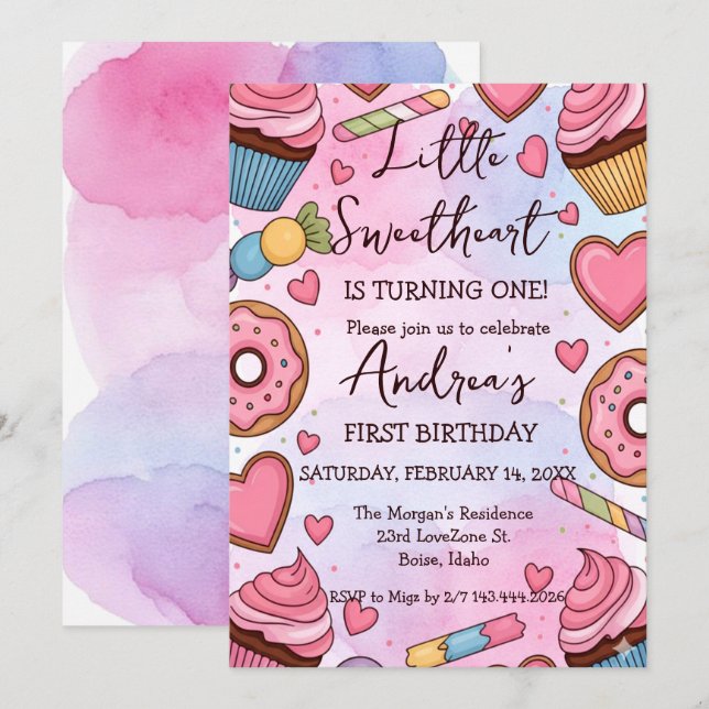 Cartes Pour Fêtes Annuelles Little Sweetheart is Turning One Valentines Birth (Devant / Derrière)