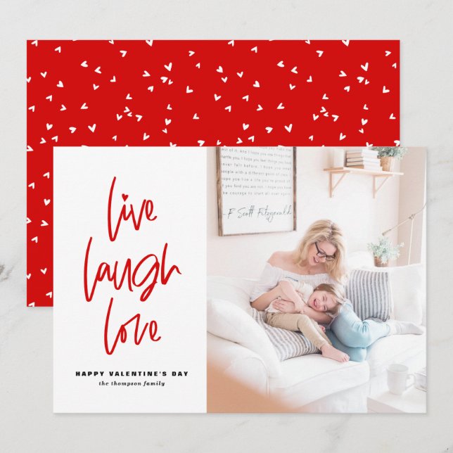Cartes Pour Fêtes Annuelles Live Laugh Love Lettering White Valentine's Day (Devant / Derrière)