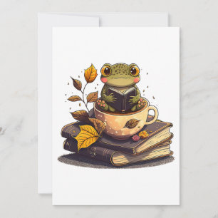 Cartes Pour Fêtes Annuelles Livres de lecture de grenouilles amateurs de café