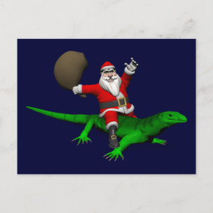 Cartes Pour Fêtes Annuelles Lizard vert de Santa Claus