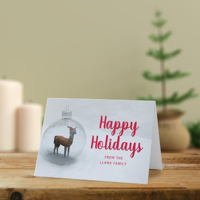 Cartes Pour Fêtes Annuelles Llama de Noël Neige d'hiver non photo (Happy Holidays from my family to yours!)