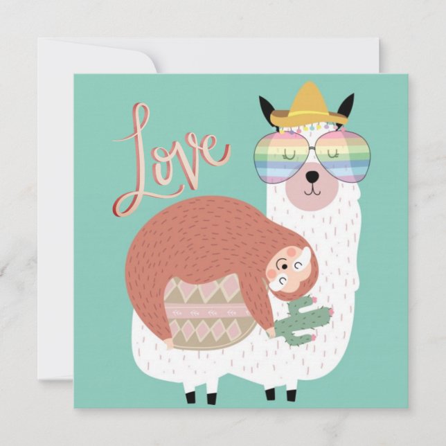 Cartes Pour Fêtes Annuelles Llama et Sloth (Devant)