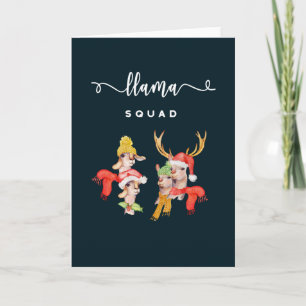 Cartes Pour Fêtes Annuelles Llama Squad, Casquettes de Noël Aquarelle Calligra