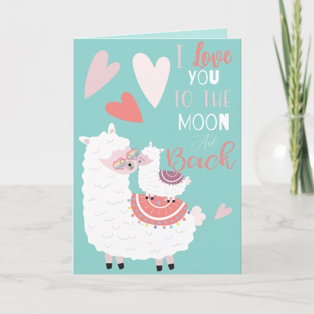 Cartes Pour Fêtes Annuelles Llama Vous aimez à la Lune Valentine (Devant)