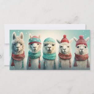 Cartes Pour Fêtes Annuelles Llamas d'hiver de texte personnalisé