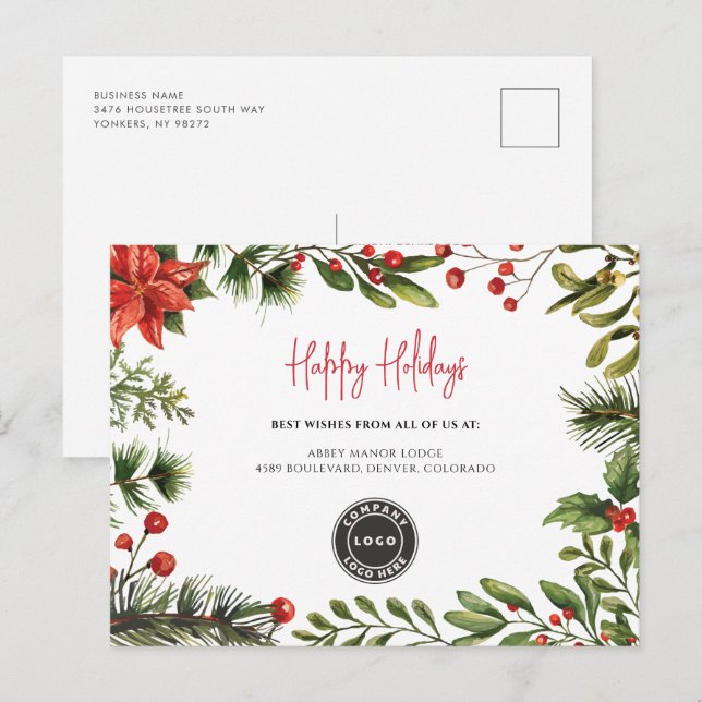 Cartes Pour Fêtes Annuelles Logo Clients de Noël Festif Business (Devant / Derrière)
