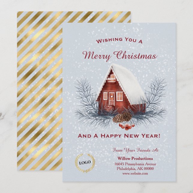 Cartes Pour Fêtes Annuelles Logo d'affaires de la Maison rouge Noël (Devant / Derrière)