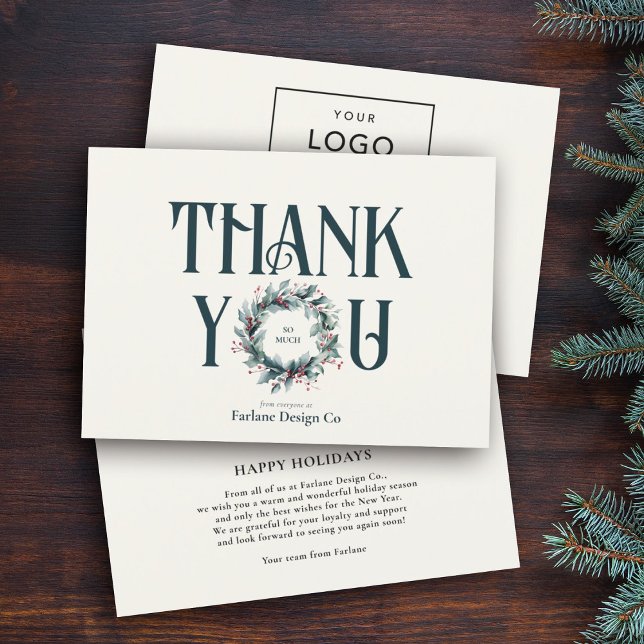 Cartes Pour Fêtes Annuelles Logo d'affaires élégant et moderne Merci Wreath (Créateur téléchargé)