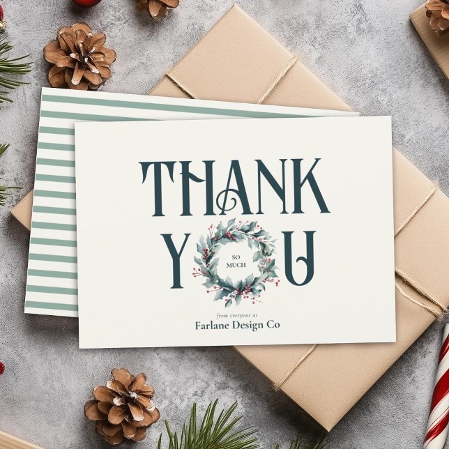 Cartes Pour Fêtes Annuelles Logo d'affaires élégant et moderne Merci Wreath (Créateur téléchargé)