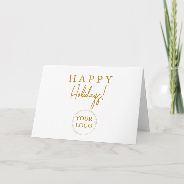 Cartes Pour Fêtes Annuelles Logo d'affaires Happy Holidays Gold Script (Devant)