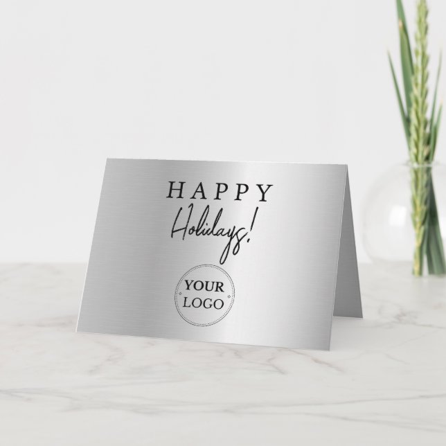 Cartes Pour Fêtes Annuelles Logo d'affaires Joyeuses Faux Silver (Devant)