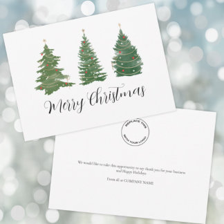 Cartes Pour Fêtes Annuelles Logo d'affaires Joyeux Noël Script et Arbres Hol