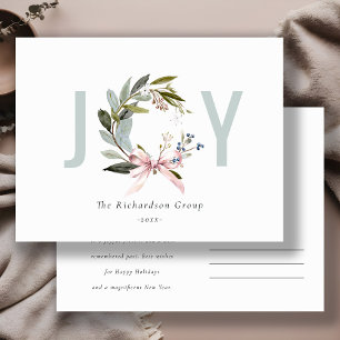 Cartes Pour Fêtes Annuelles Logo de l'entreprise Blush Green Winter Wreath