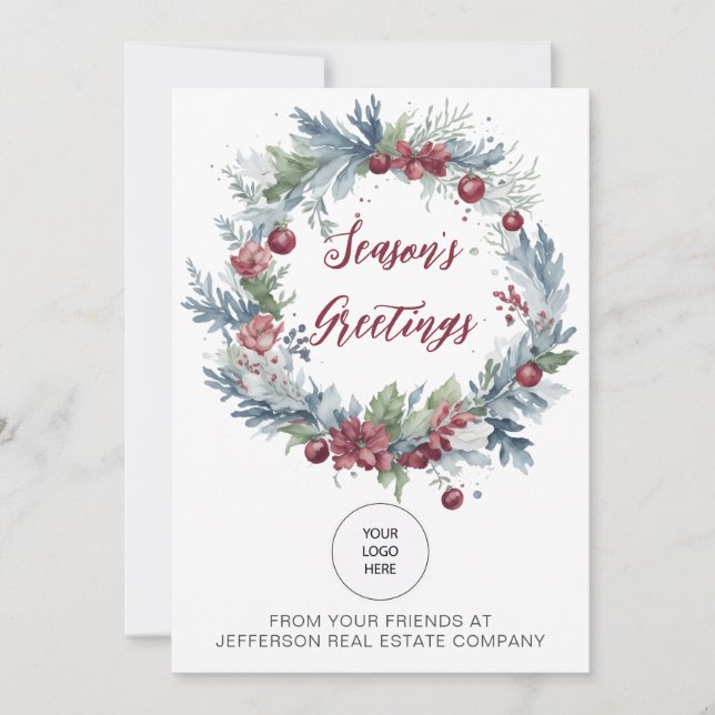 Cartes Pour Fêtes Annuelles Logo de l'entreprise Christmas Wreath Business (Devant)