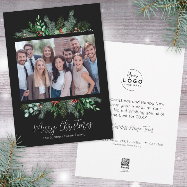 Cartes Pour Fêtes Annuelles Logo de Noël pour Entreprise Noire Moderne (Corporate Modern Black Business Merry Christmas Holiday Card)