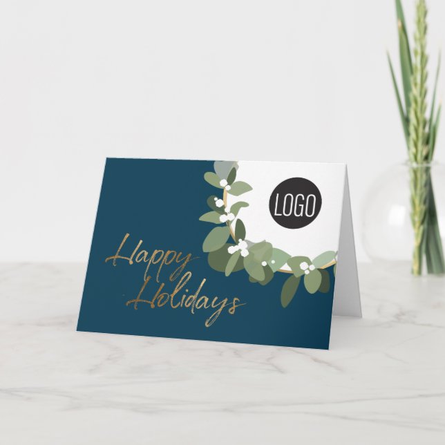 Cartes Pour Fêtes Annuelles Logo d'entreprise moderne Happy Holidays Blue (Devant)