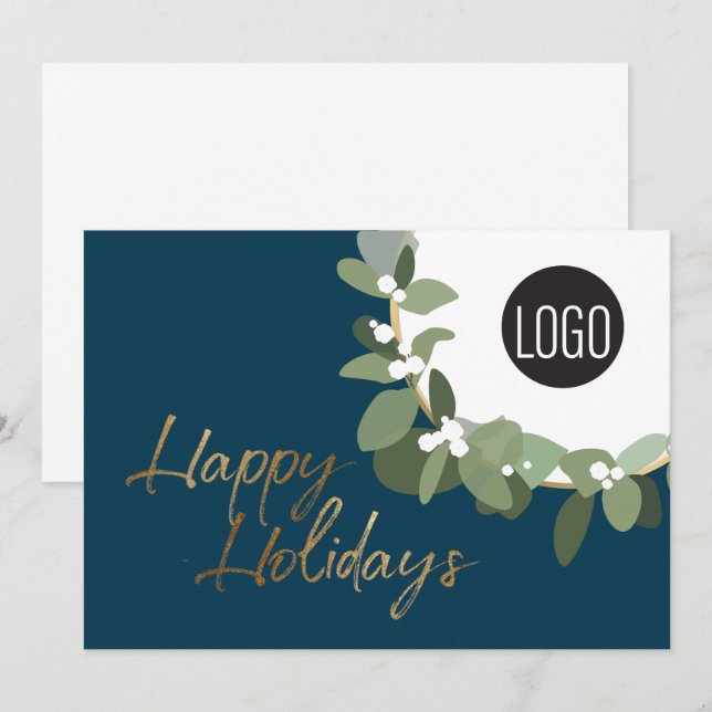 Cartes Pour Fêtes Annuelles Logo d'entreprise moderne Happy Holidays Blue (Devant / Derrière)