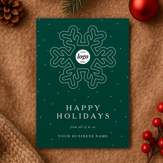 Cartes Pour Fêtes Annuelles Logo d'entreprise Noël Flocon de neige vert (Modern corporate business logo Christmas snowflake green and white holiday card)