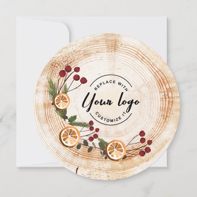 Cartes Pour Fêtes Annuelles Logo d'entreprise personnalisé Bois de Noël (Devant)