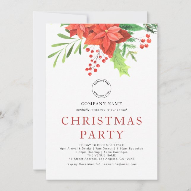Cartes Pour Fêtes Annuelles Logo d'entreprise Poinsettia fête de Noël (Devant)