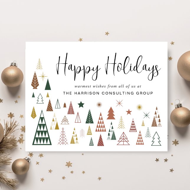 Cartes Pour Fêtes Annuelles Logo d'entreprise QR Code Arbres de Noël Entrepris (Spread the joy of the season and strengthen business relationships with our stylish holiday card)
