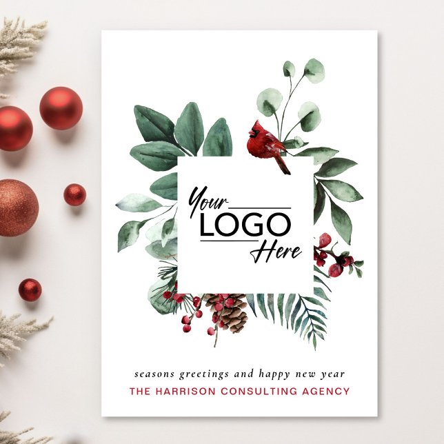 Cartes Pour Fêtes Annuelles Logo d'entreprise QR Code Noël Cardinal rouge (Spread the joy of the season and strengthen business relationships with our elegant holiday card)