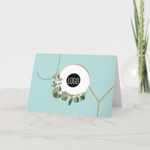 Cartes Pour Fêtes Annuelles Logo d'entreprise Wreath turquoise bleu vert moder