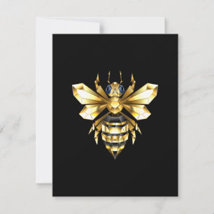 Cartes Pour Fêtes Annuelles Logo Faux Gold Foil Bee Polygonal sur Noir