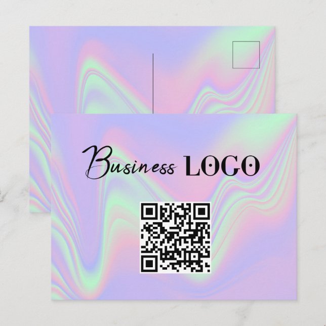 Cartes Pour Fêtes Annuelles Logo Holographique Entreprise Code QR (Devant / Derrière)