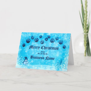 Cartes Pour Fêtes Annuelles Logo Promo Affaires Blue Snowman Baubles Noël