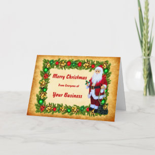 Cartes Pour Fêtes Annuelles Logo Promo Business Père Noël + Wreath Joyeux Noël