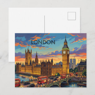 Cartes Pour Fêtes Annuelles Londres Angleterre Voyage Art Vintage