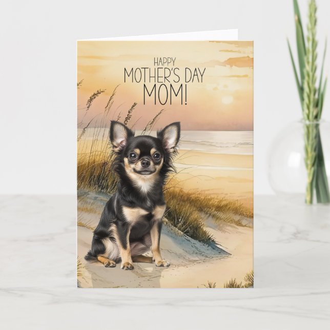 Cartes Pour Fêtes Annuelles Long Hair Chihuahua Dog Sunset Beach Mother's Day (Devant)