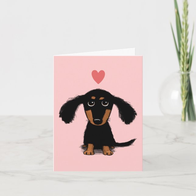 Cartes Pour Fêtes Annuelles Long Haired Dachshund Chiot Saint Valentin Amour (Devant)