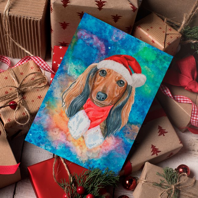 Cartes Pour Fêtes Annuelles Longue Haired Dachshund race Chien Noël (Créateur téléchargé)