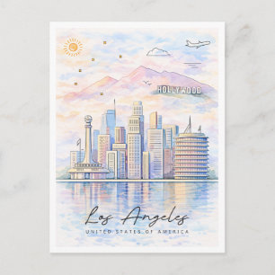 Cartes Pour Fêtes Annuelles Los Angeles Skyline Aquarelle Voyage à LA