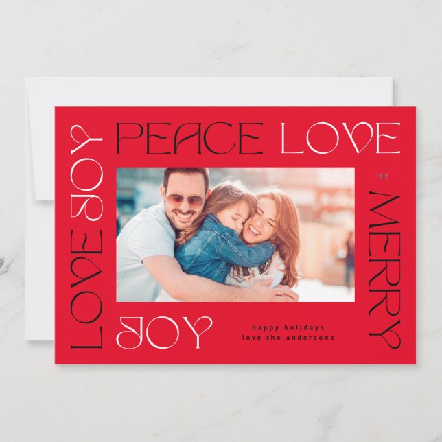 CARTES POUR FÊTES ANNUELLES LOUÉ | BLACK ROUGE JOY JOACE PEACE LOVE PHOTO (Devant)