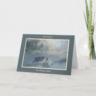 Cartes Pour Fêtes Annuelles Loup à Noël de neige