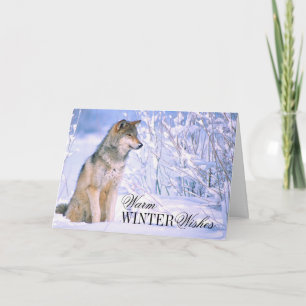 Cartes Pour Fêtes Annuelles Loup de bois assis dans la neige