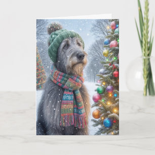Cartes Pour Fêtes Annuelles Loup irlandais de Noël avec arbre