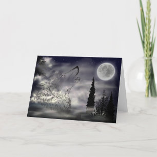 Cartes Pour Fêtes Annuelles Loup solitaire de la lune de nuit de la forêt