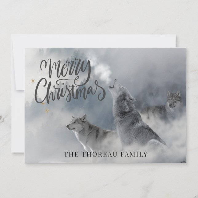 Cartes Pour Fêtes Annuelles Loups des bois hiver Joyeux Noël (Devant)