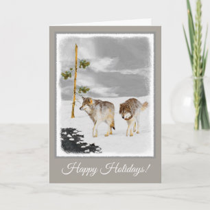 Cartes Pour Fêtes Annuelles Loups en peinture sur neige - Art original de la f