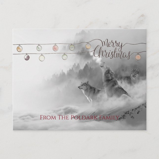 Cartes Pour Fêtes Annuelles Loups hurleurs en hiver Neige Joyeux Noël (Devant)