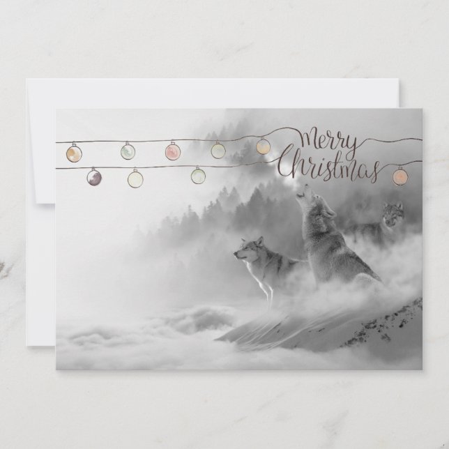 Cartes Pour Fêtes Annuelles Loups sauvages en Noël de neige (Devant)