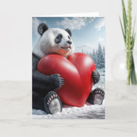 L'ours de Panda embrasse un grand coeur rouge