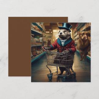 Cartes Pour Fêtes Annuelles Loutre numérique drôle au supermarché avec des fan