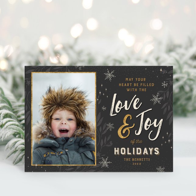 Cartes Pour Fêtes Annuelles Love and Joy Faux Foil 2 Photo repliée (Créateur téléchargé)